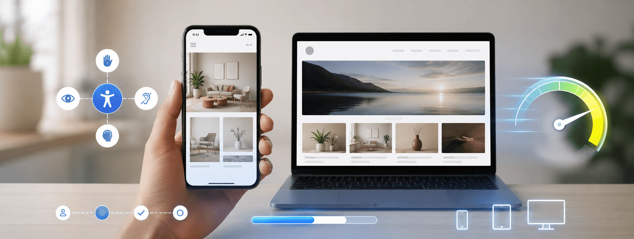Website user experience design showing navigation speed mobile design accessibility and conversion optimization